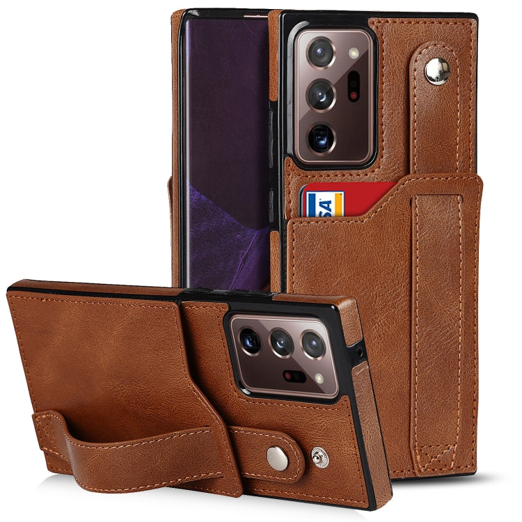 For Samsung Galaxy Note20 Ultra Crazy Horse Texture Shockproof TPU + PU Leather Case with Card Slot & Wrist Strap Holder(Brown) by buy2fix