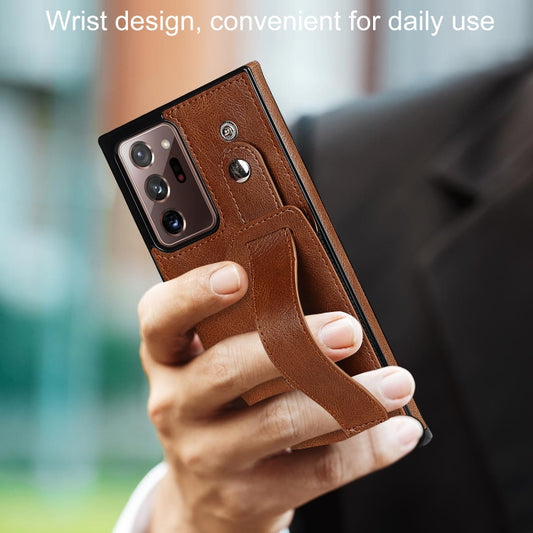 For Samsung Galaxy Note20 Ultra Crazy Horse Texture Shockproof TPU + PU Leather Case with Card Slot & Wrist Strap Holder(Brown) by buy2fix