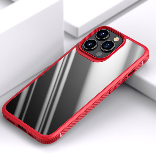 For iPhone 13 Pro Max MG Series Carbon Fiber TPU + Clear PC Four-corner Airbag Shockproof Case (Red) by buy2fix