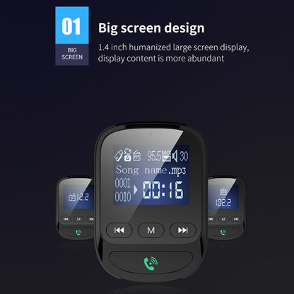 BT06 1.4 inch Car MP3 Player FM Transmitter QC3.0 Quick Charge Support Bluetooth Handsfree / TF Card by buy2fix