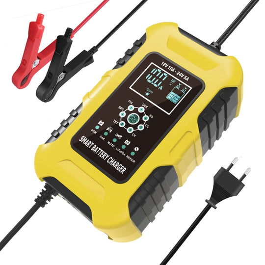 FOXSUR 10A 12V 7-Segment-Motorrad- / Auto-Smart-Batterieladegerät, Steckertyp: EU-Stecker (Gelb)