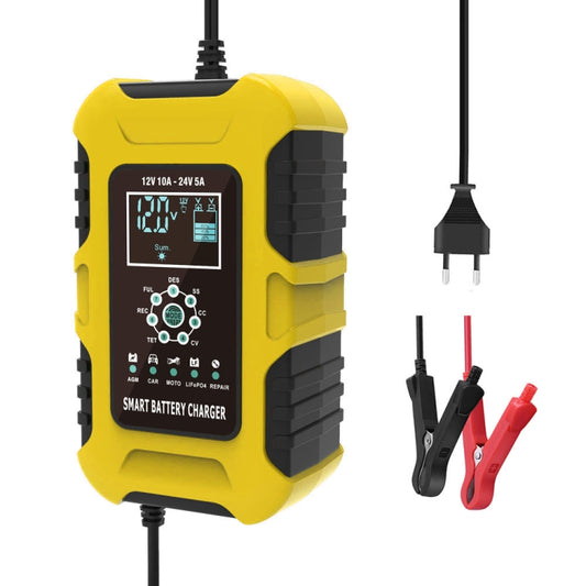 FOXSUR 10A 12V 7-segment Motorcycle / Car Smart Battery Charger, Plug Type:EU Plug(Yellow) by FOXSUR