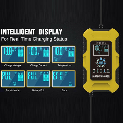 FOXSUR 10A 12V 7-segment Motorcycle / Car Smart Battery Charger, Plug Type:UK Plug(Yellow) - In Car by FOXSUR | Online Shopping UK | buy2fix