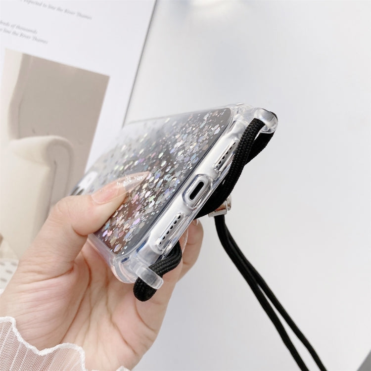 For iPhone 11 Pro Max Gradient Glitter Powder Epoxy TPU Thickened Acrylic Shockproof Case with Round Neck Lanyard (Pink) by buy2fix