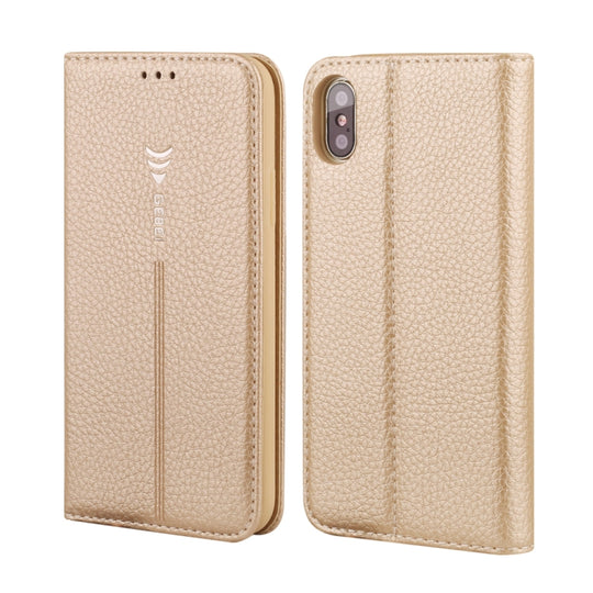 For iPhone XR GEBEI PU+TPU Horizontal Flip Protective Case with Holder & Card Slots(Gold)