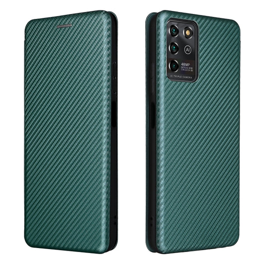 For ZTE Blade V30 Vita Carbon Fiber Texture Horizontal Flip TPU + PC + PU Leather Case with Card Slot(Green) by buy2fix