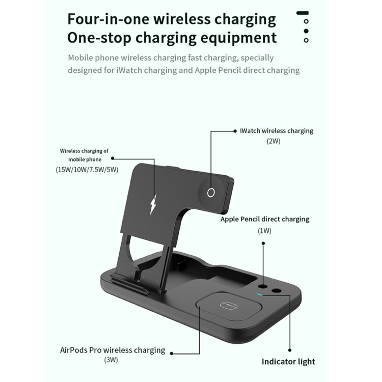 0W01 4 in 1 Multi-function Foldable Fast Charging Wireless Charger Stand for iPhone & Apple Pencil & iWatch & AirPods(White) - Apple Accessories by buy2fix | Online Shopping UK | buy2fix