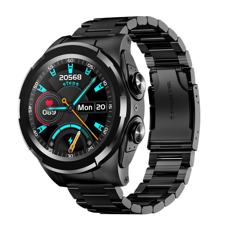 F6 1.28 inch IPS Screen 2 in 1 Bluetooth Earphone Smart Watch, Support Heart Rate & Blood Oxygen Monitoring / Bluetooth Music, Style:Steel Strap(Black) - Smart Wear by buy2fix | Online Shopping UK | buy2fix