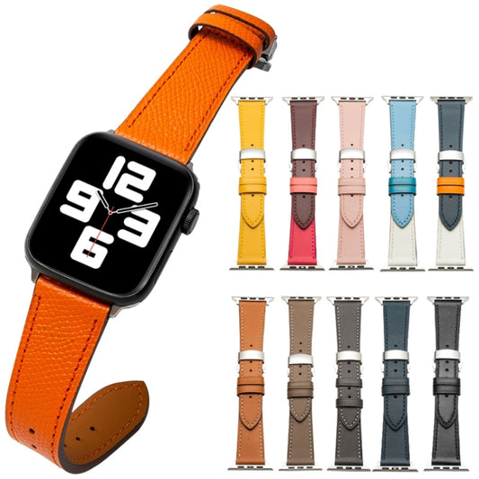 Butterfly Clasp Top Layer Cowhide Leather Strap Watch Band For Apple Watch Ultra 49mm&Watch Ultra 2 49mm / Series 9&8&7 45mm / SE 3&SE 2&6&SE&5&4 44mm / 3&2&1 42mm(Yellow) by buy2fix