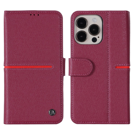 For iPhone 13 GEBEI Top-grain Leather Horizontal Flip Protective Case with Holder & Card Slots & Wallet & Photo Frame(Red Wine) - iPhone 13 Cases by GEBEI | Online Shopping UK | buy2fix