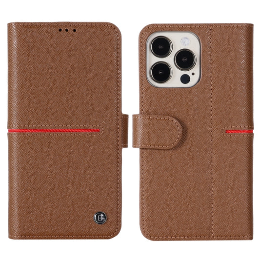 For iPhone 13 GEBEI Top-grain Leather Horizontal Flip Protective Case with Holder & Card Slots & Wallet & Photo Frame(Brown) - iPhone 13 Cases by GEBEI | Online Shopping UK | buy2fix