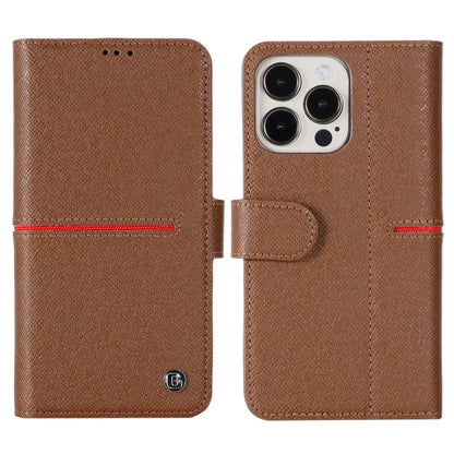 For iPhone 13 Pro GEBEI Top-grain Leather Horizontal Flip Protective Case with Holder & Card Slots & Wallet & Photo Frame (Brown) - iPhone 13 Pro Cases by GEBEI | Online Shopping UK | buy2fix