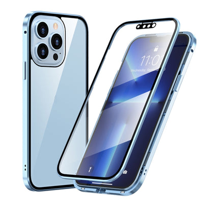 For iPhone 13 Pro HD Magnetic Metal Frame Double-sided Tempered Glass Phone Case (Sierra Blue) - Apple Accessories by buy2fix | Online Shopping UK | buy2fix