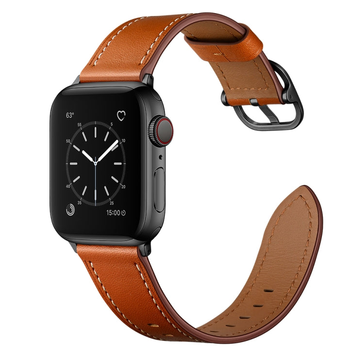 Leather Watch Band For Apple Watch Ultra 49mm&Watch Ultra 2 49mm / Series 9&8&7 45mm / SE 3&SE 2&6&SE&5&4 44mm / 3&2&1 42mm(Brown) - Watch Bands by buy2fix | Online Shopping UK | buy2fix