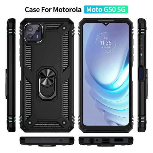 For Motorola Moto G50 5G Shockproof TPU + PC Protective Phone Case with 360 Degree Rotating Holder(Black) by buy2fix