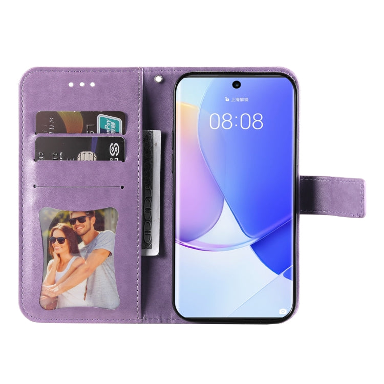 For Huawei nova 9 / Honor 50 7-petal Flowers Embossed Flip Leather Phone Case with Holder & Card Slots(Light Purple) - Mobile Accessories by buy2fix | Online Shopping UK | buy2fix