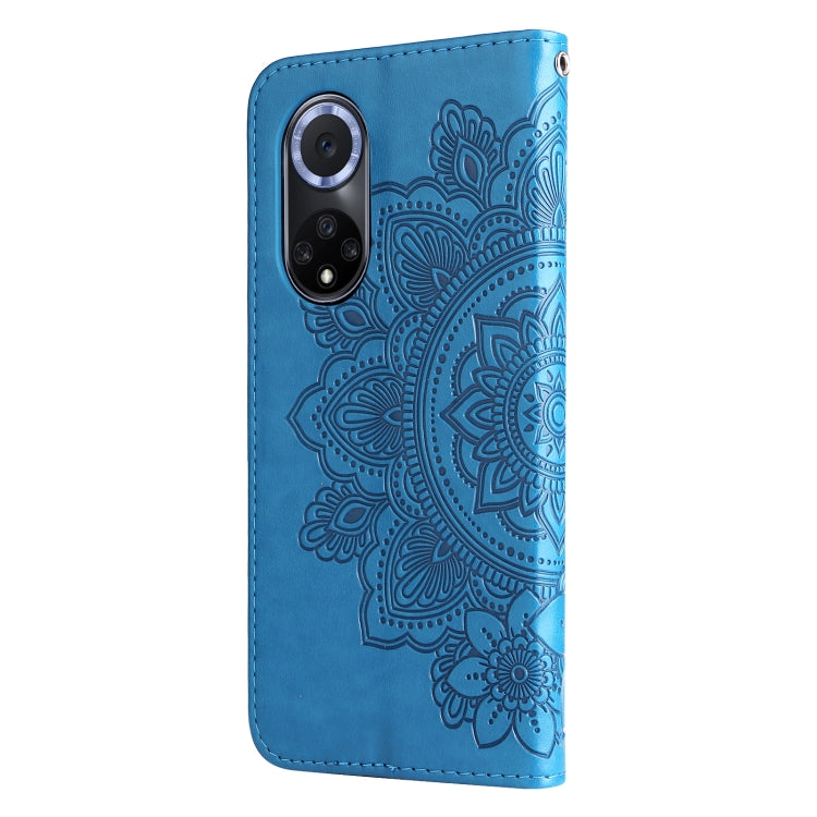 For Huawei nova 9 / Honor 50 7-petal Flowers Embossed Flip Leather Phone Case with Holder & Card Slots(Blue) - Mobile Accessories by buy2fix | Online Shopping UK | buy2fix