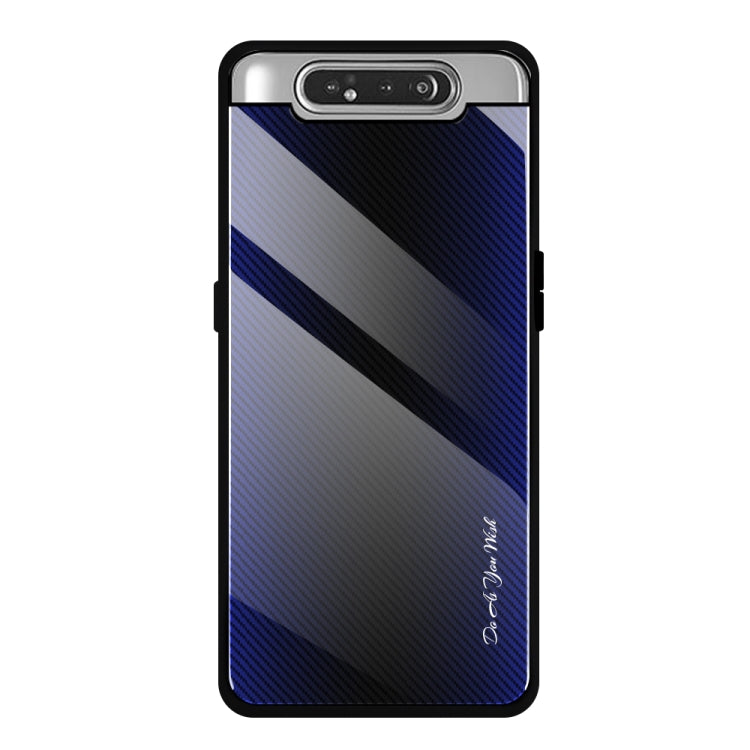 For Galaxy A80 / A90 Texture Gradient Glass Protective Case(Dark Blue) by buy2fix