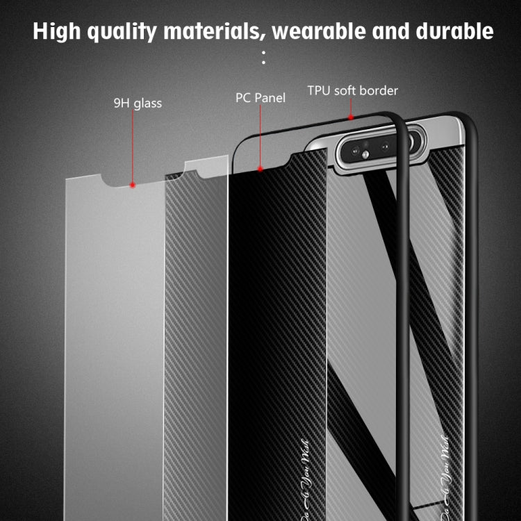 For Galaxy A80 / A90 Texture Gradient Glass Protective Case(Dark Blue) by buy2fix