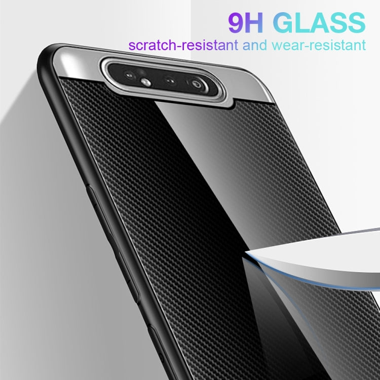 For Galaxy A80 / A90 Texture Gradient Glass Protective Case(Dark Blue) by buy2fix