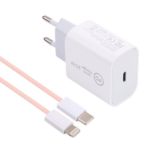SDC-20W PD USB-C / Type-C Travel Charger + 1m 12W USB-C / Type-C to 8 Pin Data Cable Set, EU Plug(Pink) by buy2fix