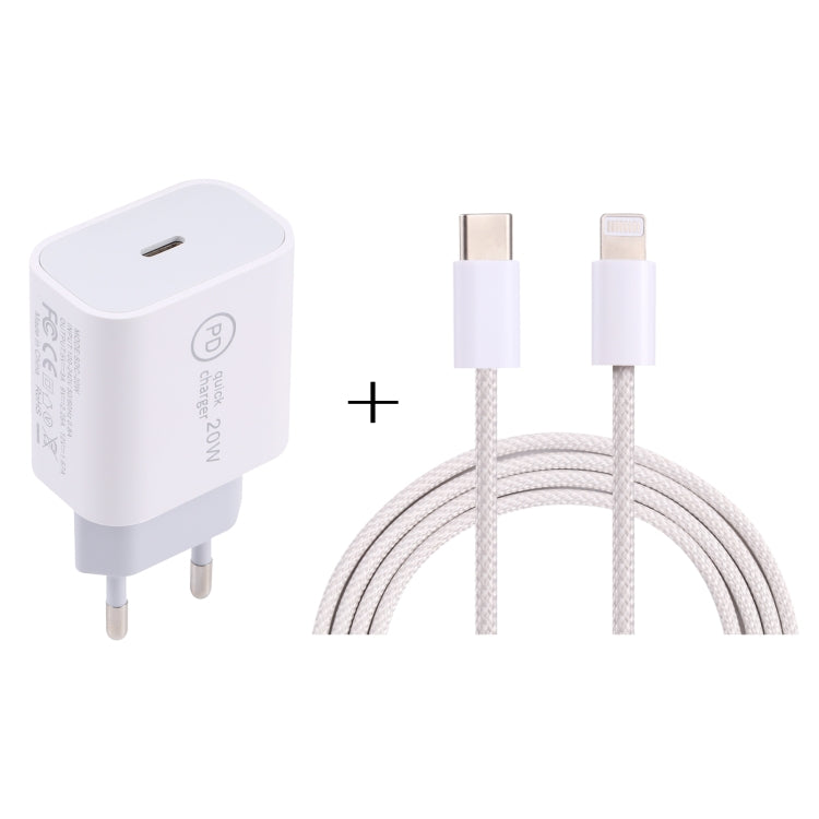 SDC-20W PD USB-C / Type-C Travel Charger + 1m 12W USB-C / Type-C to 8 Pin Data Cable Set, EU Plug(White) - Mobile Accessories by buy2fix | Online Shopping UK | buy2fix