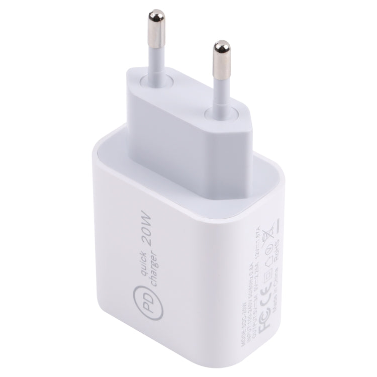 SDC-20W PD USB-C / Type-C Travel Charger + 1m 12W USB-C / Type-C to 8 Pin Data Cable Set, EU Plug(White) - Mobile Accessories by buy2fix | Online Shopping UK | buy2fix