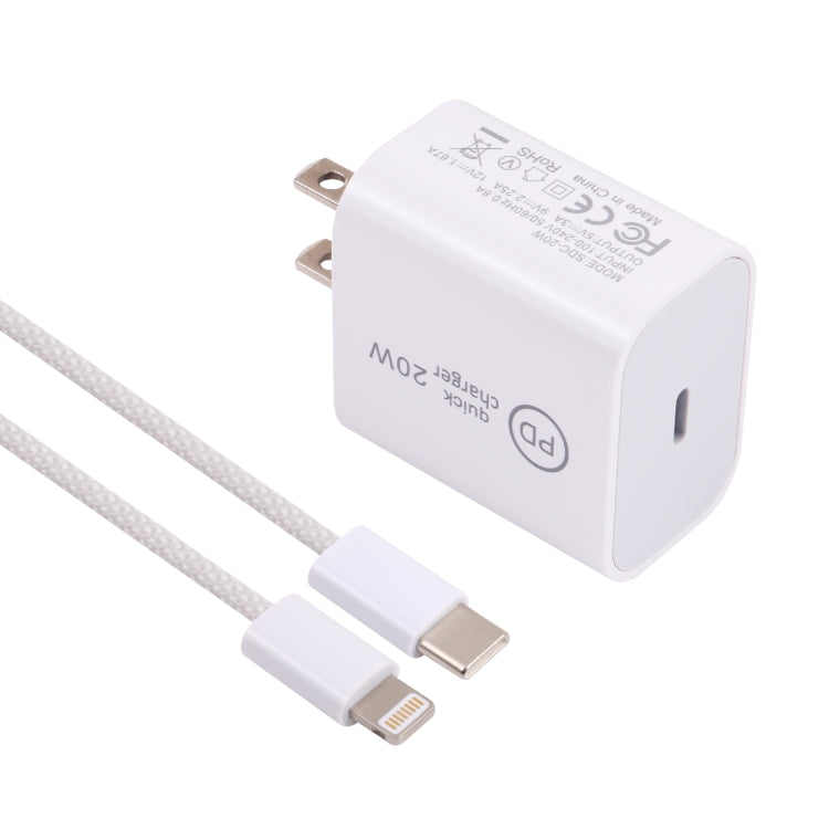 SDC-20W PD USB-C / Type-C Travel Charger + 1m 20W USB-C / Type-C to 8 Pin Data Cable Set, US Plug(White) - Mobile Accessories by buy2fix | Online Shopping UK | buy2fix