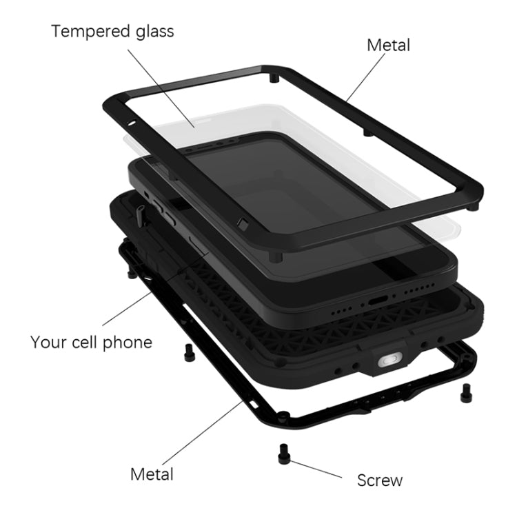 For iPhone 13 Pro LOVE MEI Metal Shockproof Waterproof Dustproof Protective Phone Case (Black) - Apple Accessories by LOVE MEI | Online Shopping UK | buy2fix