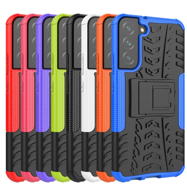 For Samsung Galaxy S22+ 5G Tire Texture Shockproof TPU+PC Phone Case with Holder(Orange) - Samsung Accessories by buy2fix | Online Shopping UK | buy2fix