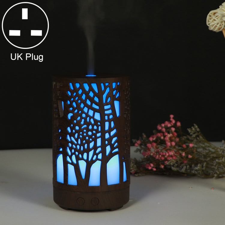200ml Hollow-out Forest Pattern Wooden Essential Oil Aromatherapy Machine Ultrasonic Humidifier Automatic Alcohol Sprayer, Plug Specification:UK Plug(Dark Brown-3) by buy2fix