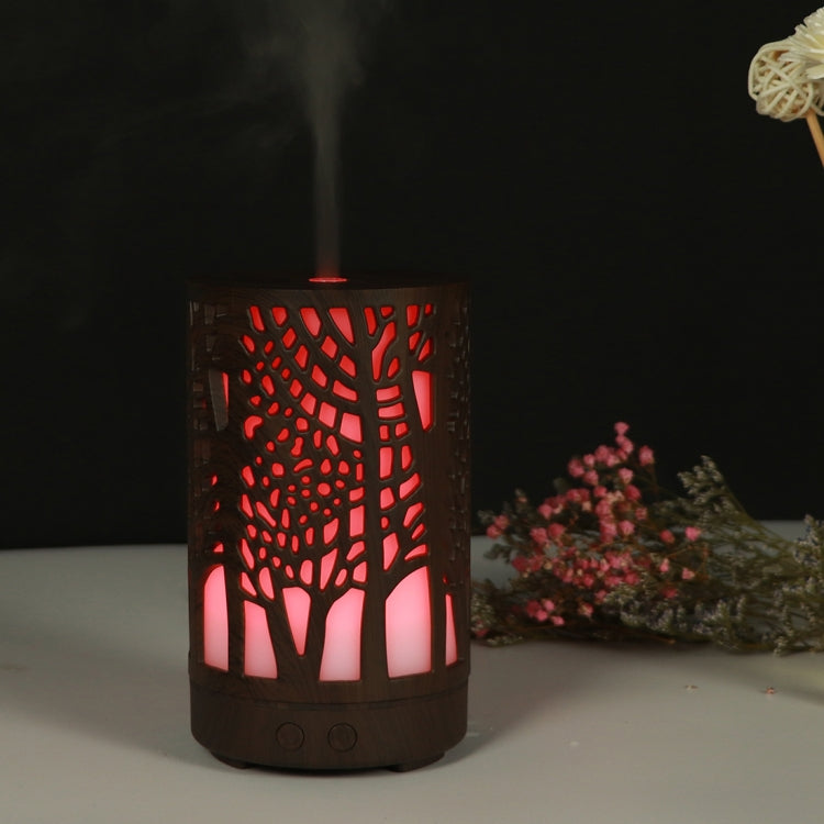 200ml Hollow-out Forest Pattern Wooden Essential Oil Aromatherapy Machine Ultrasonic Humidifier Automatic Alcohol Sprayer, Plug Specification:UK Plug(Dark Brown-3) by buy2fix