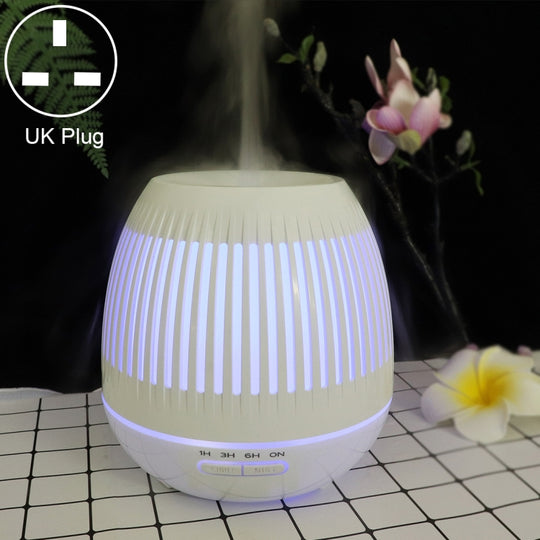 400ml Hollow-out LED Humidifier Wood Grain Air Purifier Aromatherapy Machine Automatic Alcohol Sprayer with Colorful LED Light, Plug Specification:UK Plug(White)
