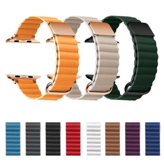 Magnetic Leather Strap Watch Band For Apple Watch Ultra 49mm&Watch Ultra 2 49mm / Series 9&8&7 45mm / SE 3&SE 2&6&SE&5&4 44mm / 3&2&1 42mm(Rose Gold Buckle Brown) by buy2fix