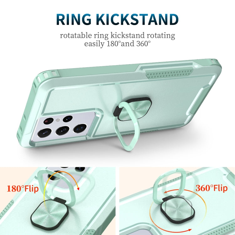 For Samsung Galaxy S21 Ultra 5G 3 in 1 PC + TPU Phone Case with Ring Holder(Mint Green) - Samsung Accessories by buy2fix | Online Shopping UK | buy2fix