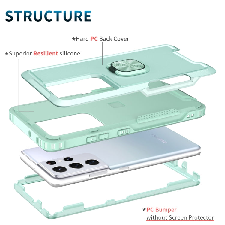 For Samsung Galaxy S21 Ultra 5G 3 in 1 PC + TPU Phone Case with Ring Holder(Mint Green) - Samsung Accessories by buy2fix | Online Shopping UK | buy2fix