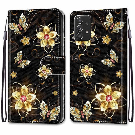 For Samsung Galaxy A53 5G Coloured Drawing Cross Texture Horizontal Flip Leather Phone Case with Holder & Card Slots & Wallet & Lanyard(Gold Diamond Butterfly) by buy2fix