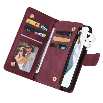 For Samsung Galaxy S22 5G Multifunctional Phone Leather Case with Card Slot & Holder & Zipper Wallet & Photo Frame(Wine Red) - Samsung Accessories by buy2fix | Online Shopping UK | buy2fix