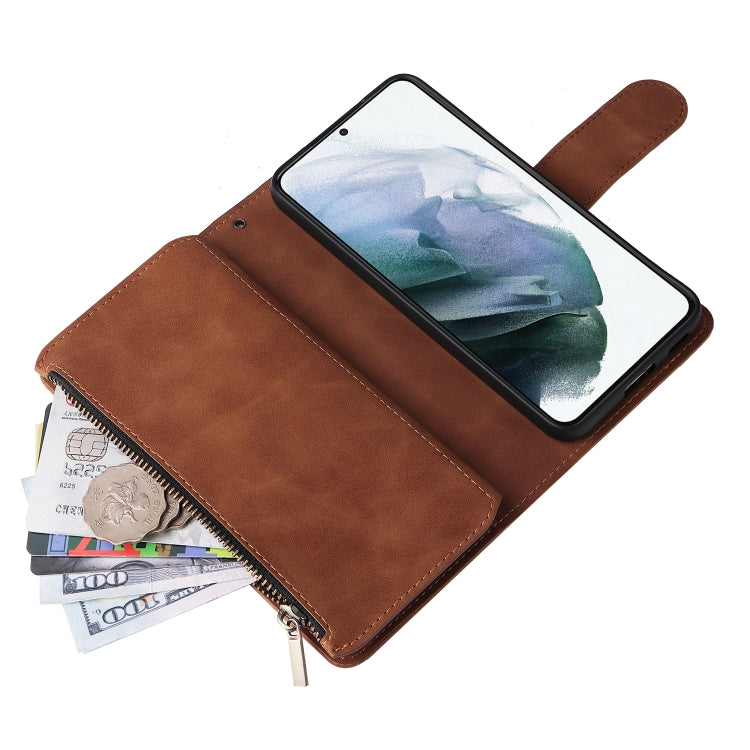 For Samsung Galaxy S22 5G Multifunctional Phone Leather Case with Card Slot & Holder & Zipper Wallet & Photo Frame(Brown) - Samsung Accessories by buy2fix | Online Shopping UK | buy2fix