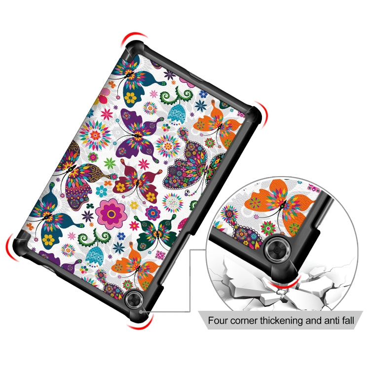 For Lenovo Tab M8 Coloured Drawing Pattern Horizontal Deformation Flip Leather Case with Three-folding Holder(Butterfly) - Mobile Accessories by buy2fix | Online Shopping UK | buy2fix