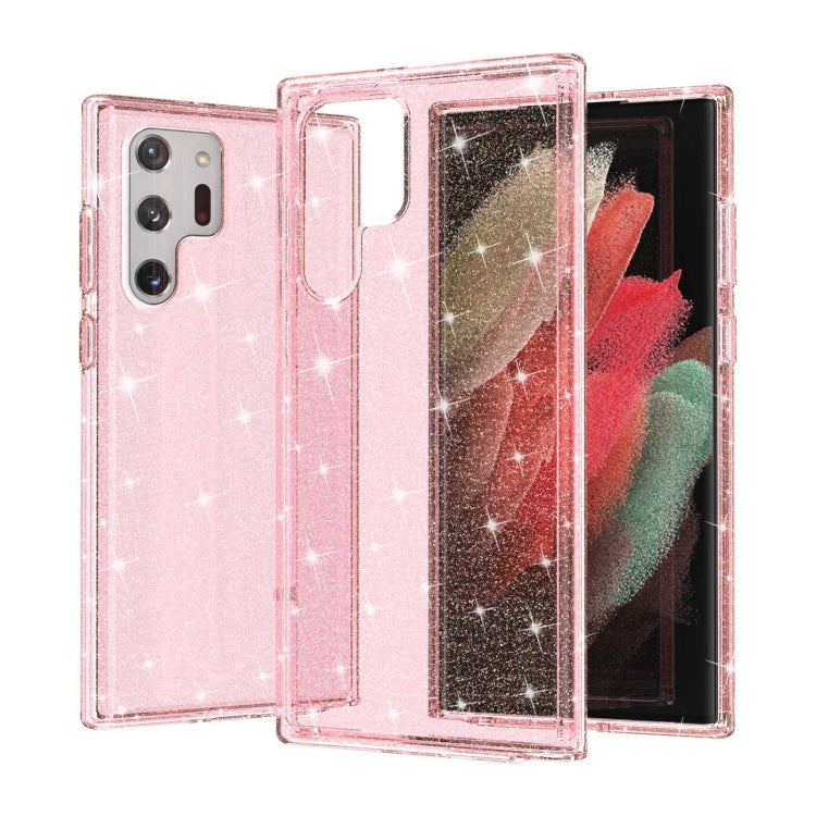 For Samsung Galaxy S22 Ultra 5G Shockproof Terminator Style Glitter Powder Protective Phone Case(Pink) by buy2fix