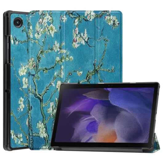 For Samsung Galaxy Tab A8 2021 Painted Leather Tablet Case with 3-Fold Holder(Apricot Blossom) - Samsung Accessories by buy2fix | Online Shopping UK | buy2fix