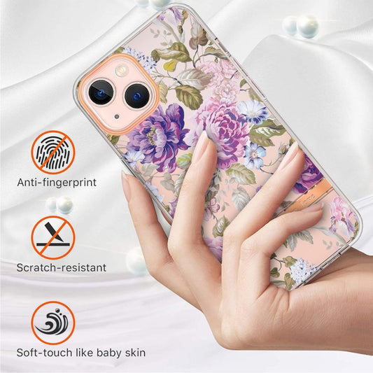 For iPhone 13 mini Flowers and Plants Series IMD TPU Phone Case (Purple Peony) by buy2fix