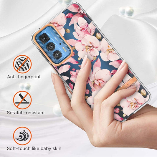 Flowers and Plants Series IMD TPU Phone Case For Motorola Edge 20 Pro(Pink Gardenia) by buy2fix
