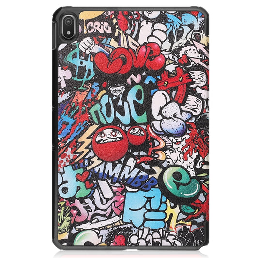 For Nokia T20 Painted Leather Tablet Case with 3-Fold Holder(Graffiti) by buy2fix