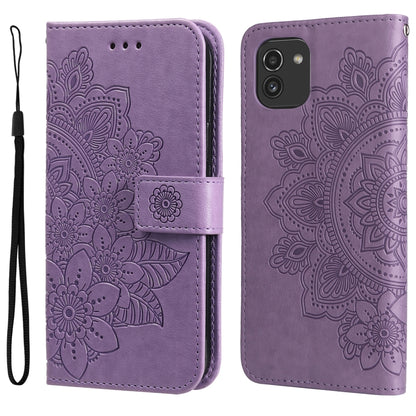 For Samsung Galaxy A03 EU Version 7-petal Flowers Embossing Pattern Horizontal Flip CasePhone Case(Light Purple) by buy2fix