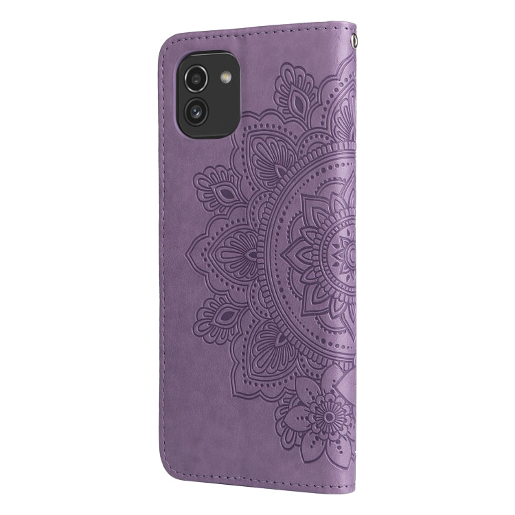 For Samsung Galaxy A03 EU Version 7-petal Flowers Embossing Pattern Horizontal Flip CasePhone Case(Light Purple) by buy2fix