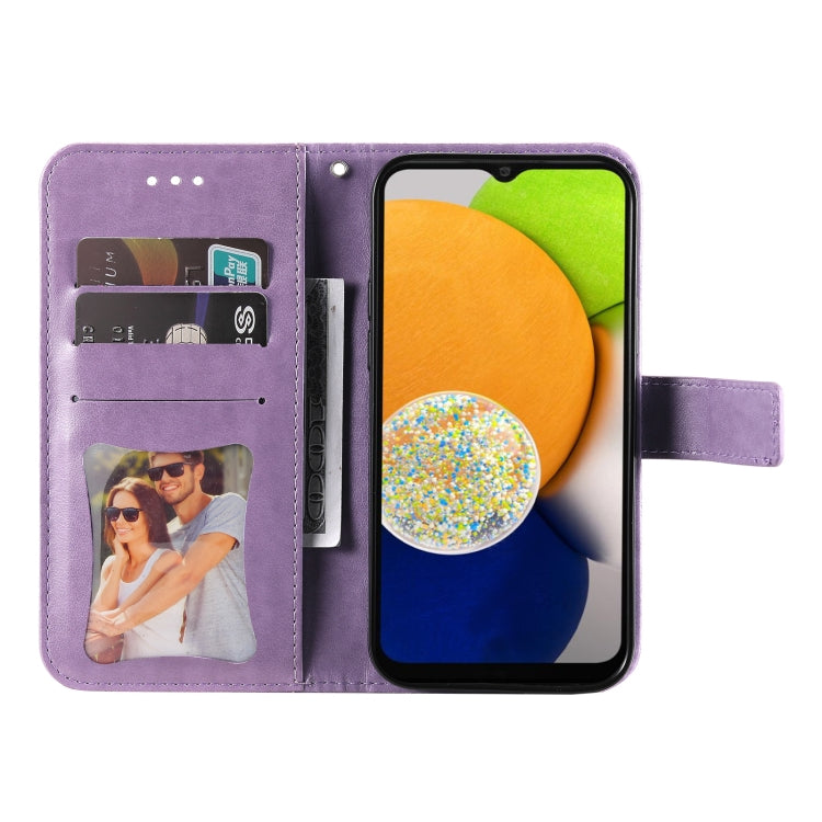 For Samsung Galaxy A03 EU Version 7-petal Flowers Embossing Pattern Horizontal Flip CasePhone Case(Light Purple) by buy2fix