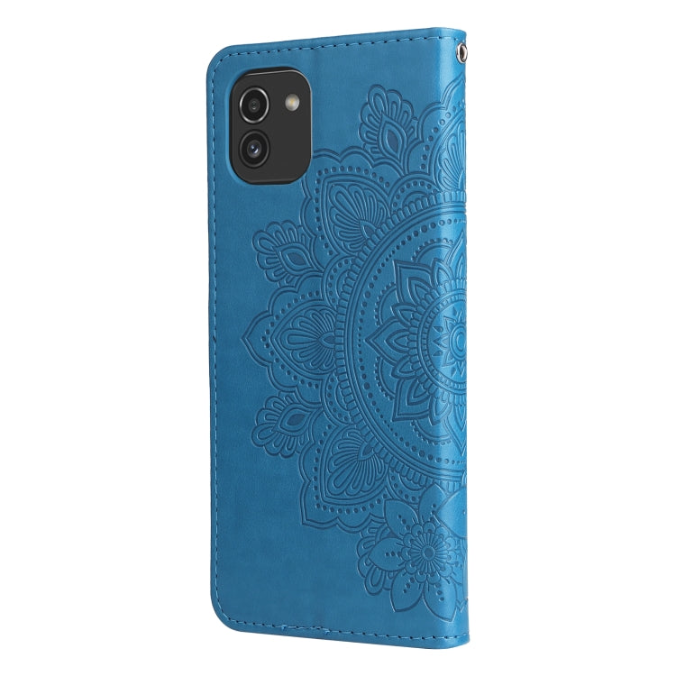 For Samsung Galaxy A03 EU Version 7-petal Flowers Embossing Pattern Horizontal Flip CasePhone Case(Blue) by buy2fix
