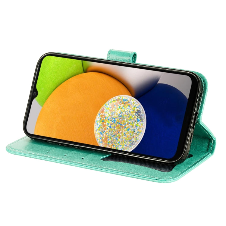 For Samsung Galaxy A03 EU Version 7-petal Flowers Embossing Pattern Horizontal Flip CasePhone Case(Green) by buy2fix